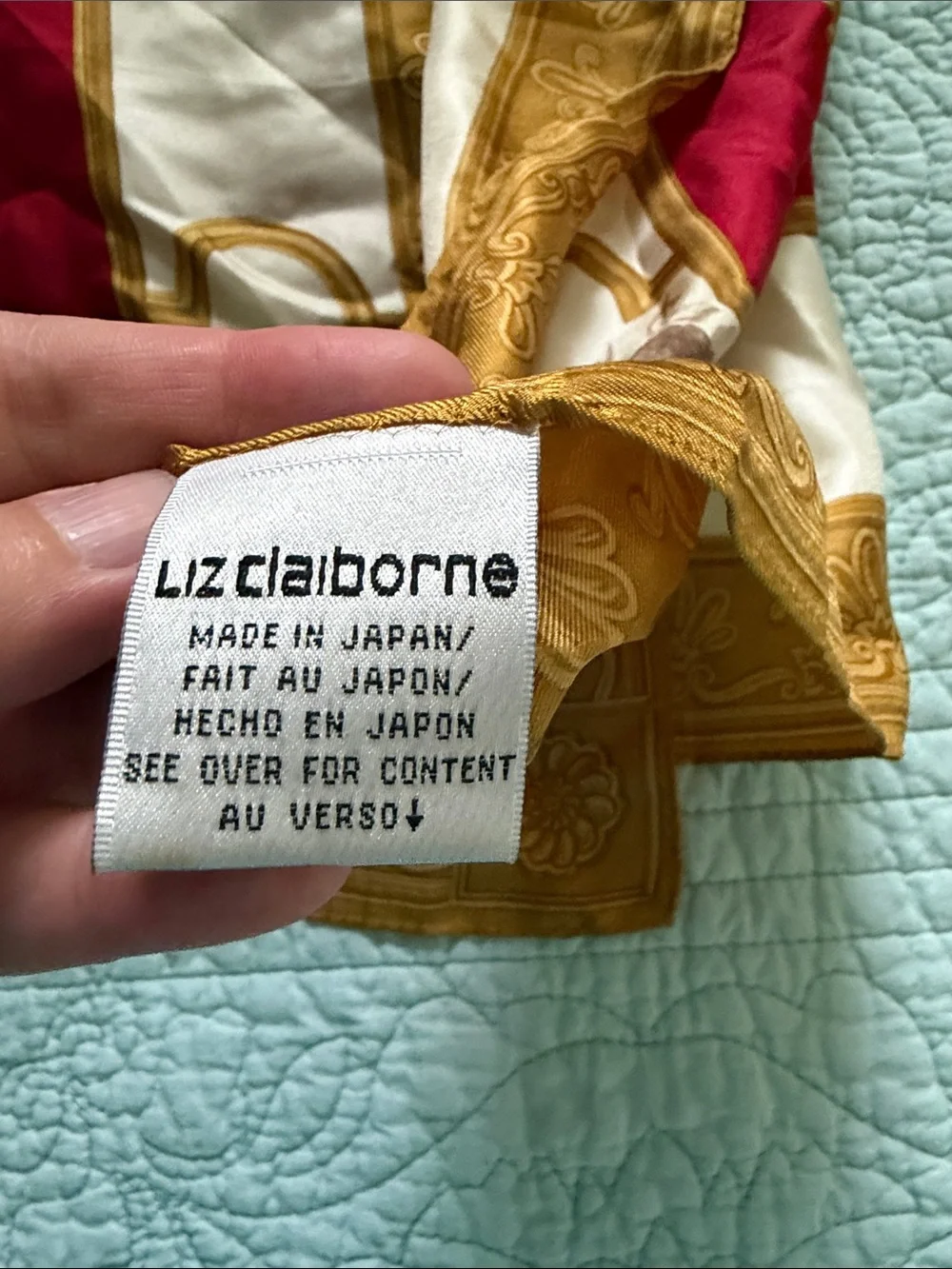 Liz Claiborne Red, Blue & Gold Floral Silk Scarf